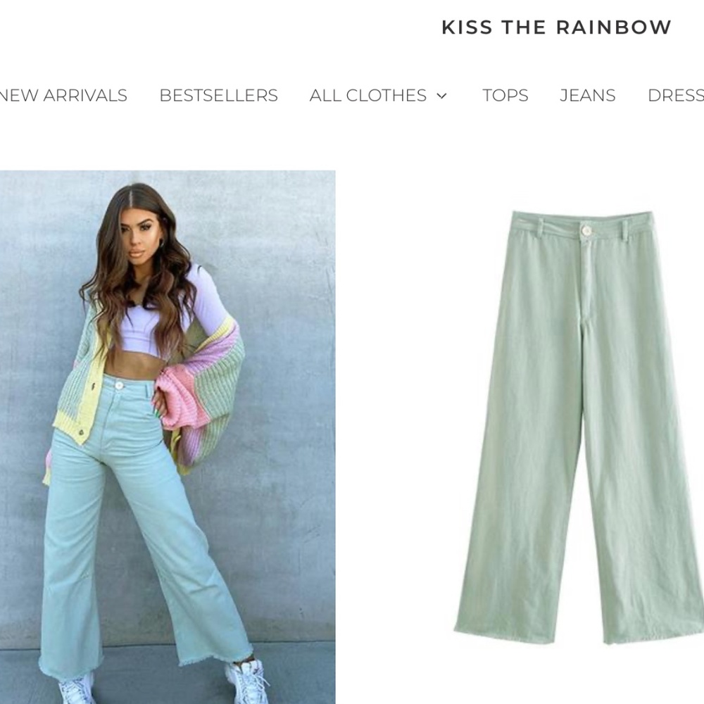 Kiss the Rainbow Green Straight Leg Jeans